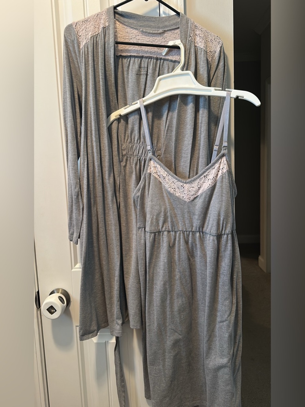Motherhood Maternity Grey Lace-Trim Sleep Dress & Robe Set
